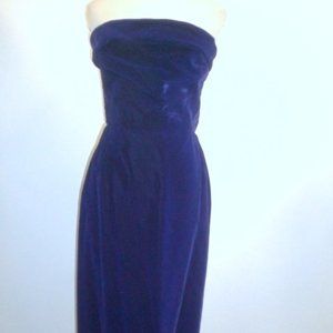CARLEDI ITALY Vintage for Elizabeth Arden Salon blue velvet strapless dress S